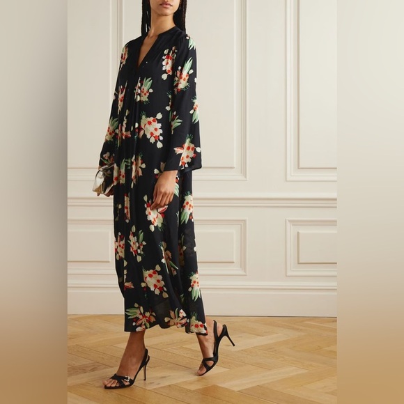 Rixo black floral Anela midi kaftan dress - size Medium - Picture 3 of 10